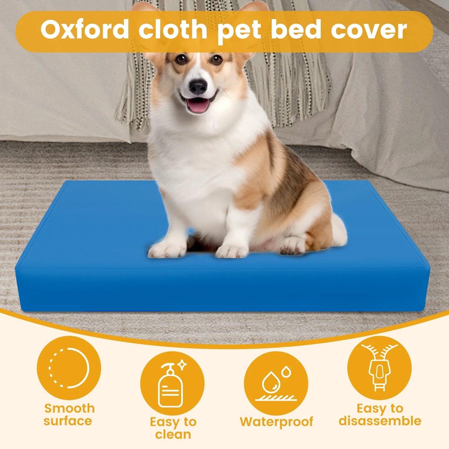 Dog Bed Cover Oxford Cloth Waterproof Dog Bed Protector Cover with Zipper Removable Dog Bed Liner Easy to Wash Pet Supplies S/M