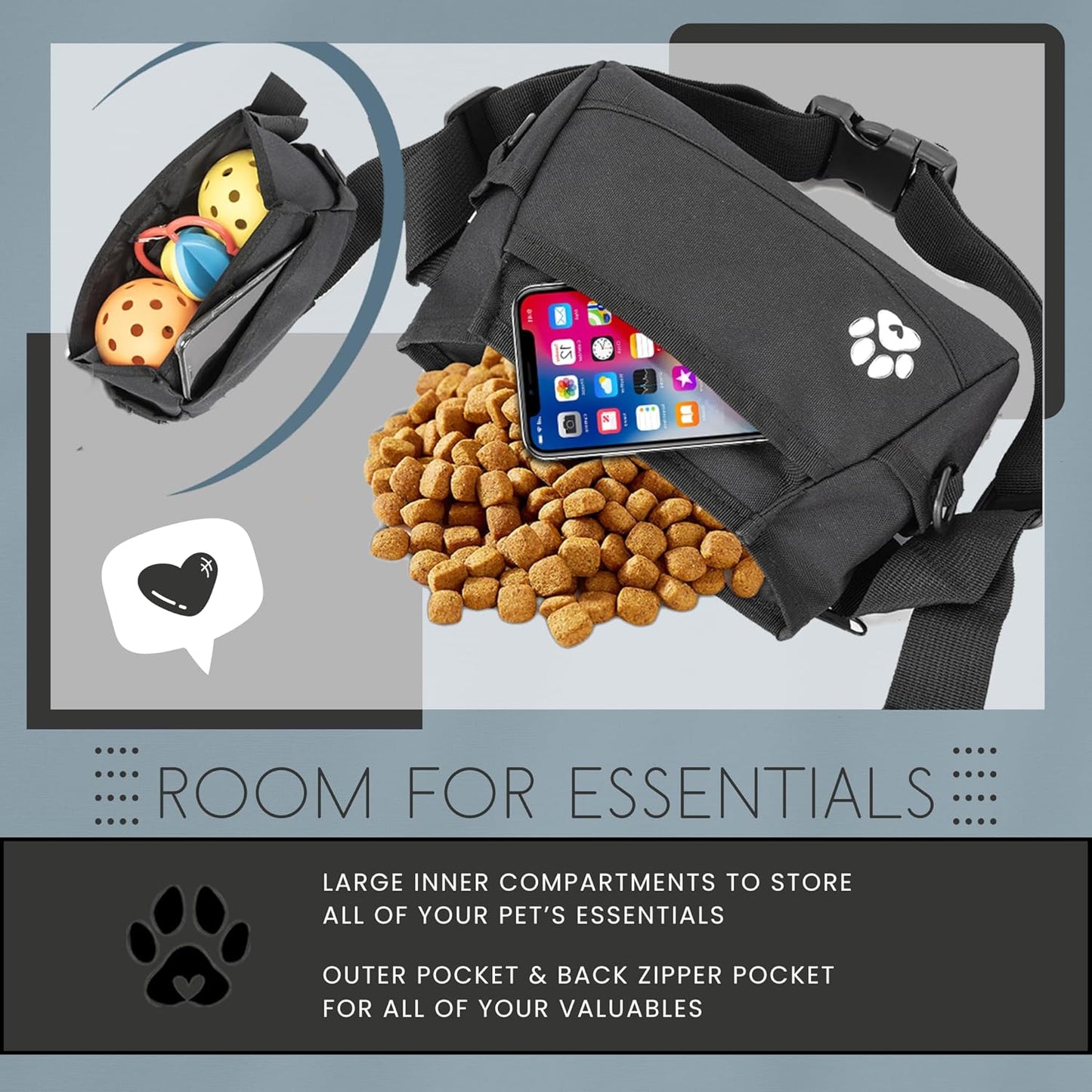 Dog Treat Pouches for Pet Training - Custom Design - Dog Treat Bag for Dog Training & Behavior Aids - Fanny Pack for Dog Walking Bag - Puppy Treat Pouch & Black Belt Bag