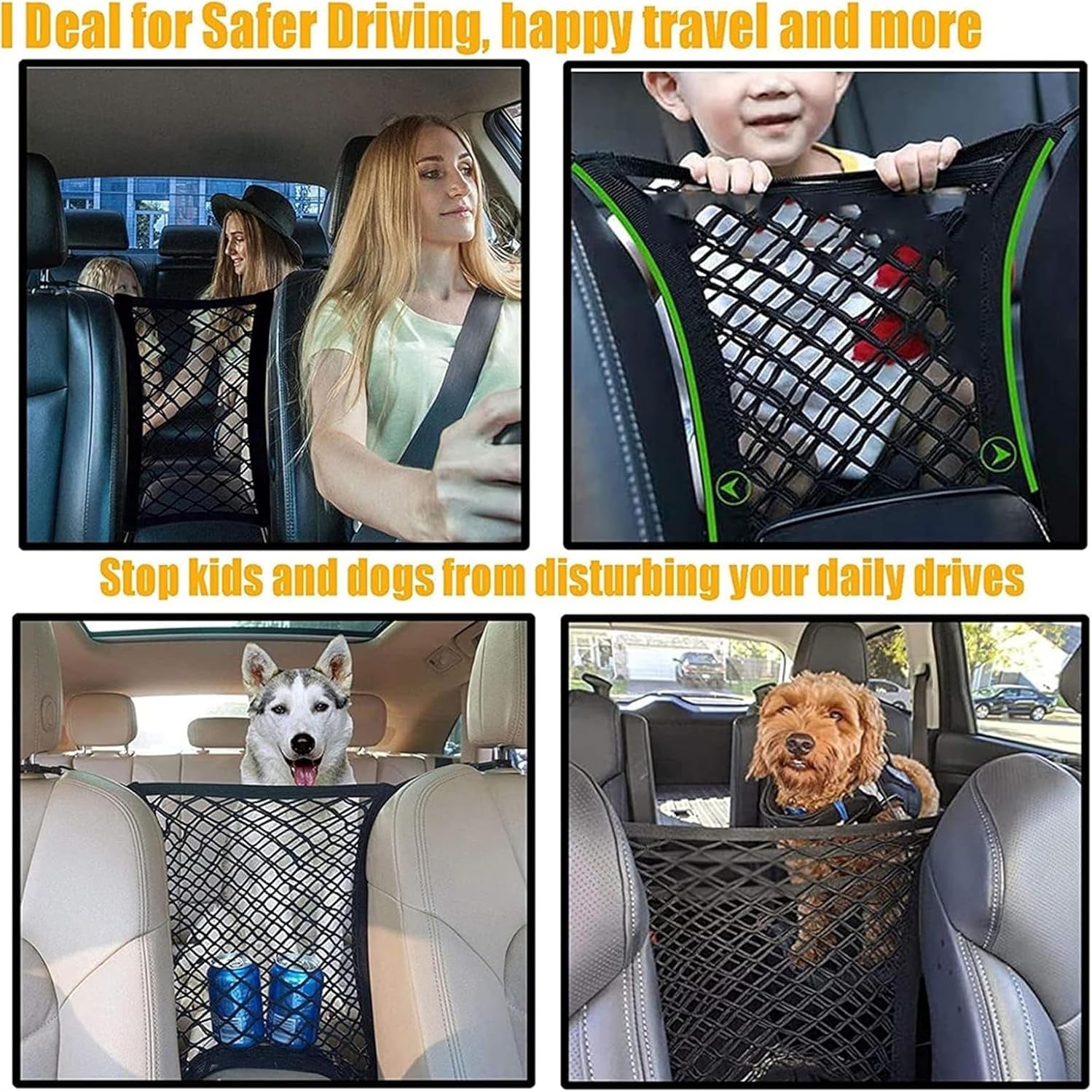 FALCALE Pet Barrier Dog Car Net Barrier with Auto Safety Mesh Organizer Baby Stretchable Storage Bag Universal for Cars, SUV, Truck -Easy Install,Safer to Drive with Children and Pets
