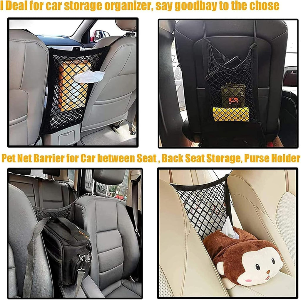FALCALE Pet Barrier Dog Car Net Barrier with Auto Safety Mesh Organizer Baby Stretchable Storage Bag Universal for Cars, SUV, Truck -Easy Install,Safer to Drive with Children and Pets