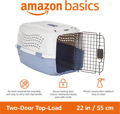 2-Door Top Load Hard-Sided Dog and Cat Kennel Travel Carrier, 58 Centimeters