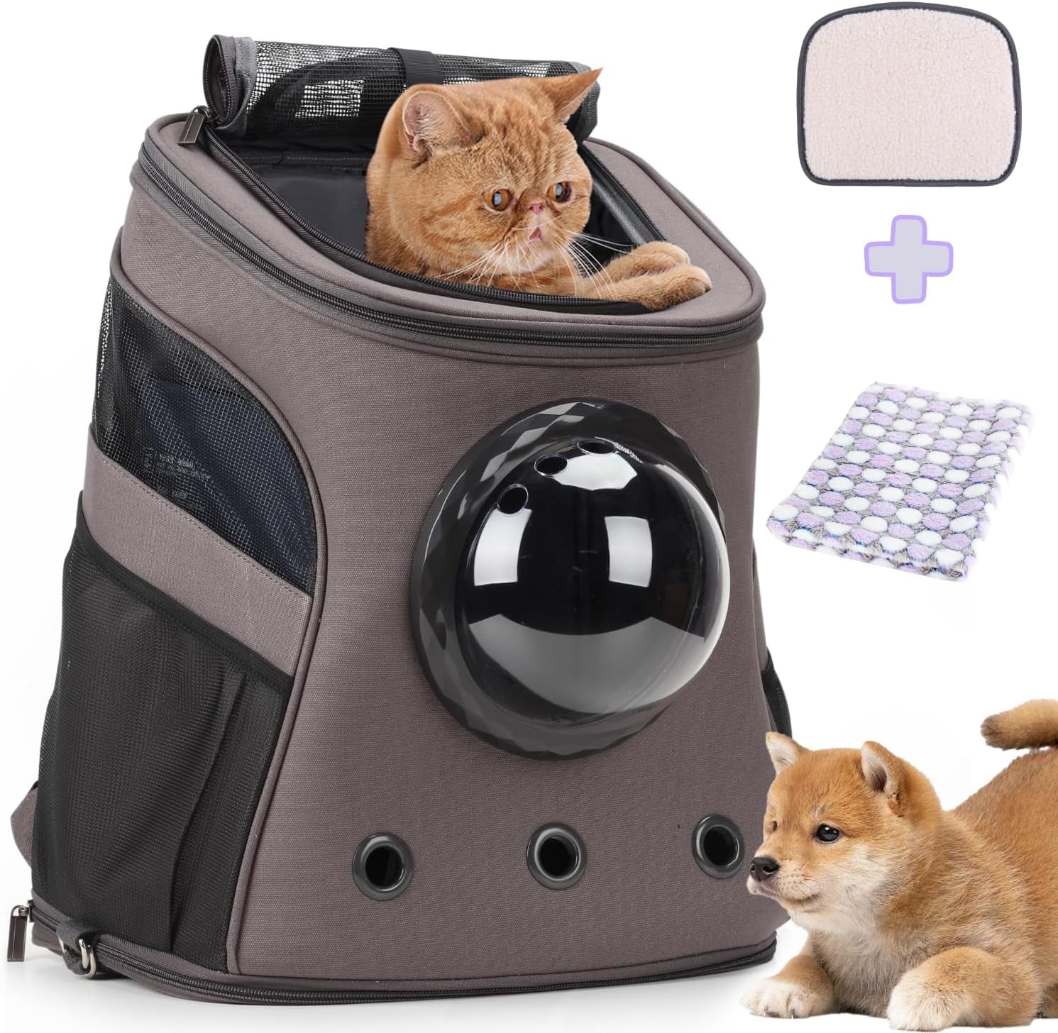 Pet Carrier Canvas Bubble Backpack, Breathable Capsule Portable Pet Backpack