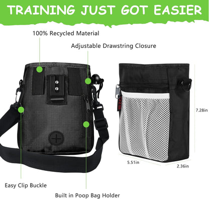 Dog Treat Pouch - 3 Ways to Wear Treat Pouches for Pet Training and 2 Pieces Clicker Taining for Dogs, Dog Training Treat Pouch Bag and Dog Clicker for Training with Waist Belt Shoulder Strap - Black