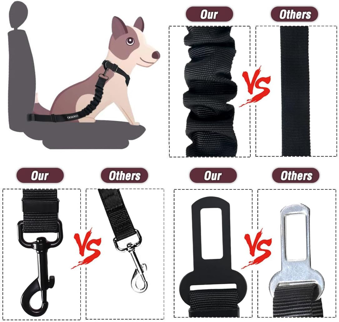 Dog Seat Belt,3 Piece Set Retractable Dog Car Adjustable Seatbelts for Vehicle Nylon Pet Safety Heavy Duty & Elastic & Durable Car Harness for Dogs
