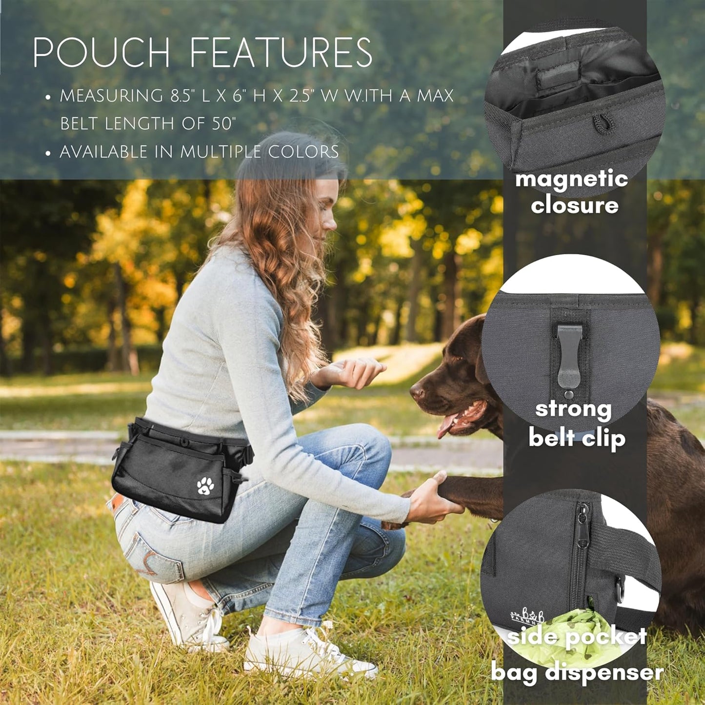 Dog Treat Pouches for Pet Training - Custom Design - Dog Treat Bag for Dog Training & Behavior Aids - Fanny Pack for Dog Walking Bag - Puppy Treat Pouch & Black Belt Bag