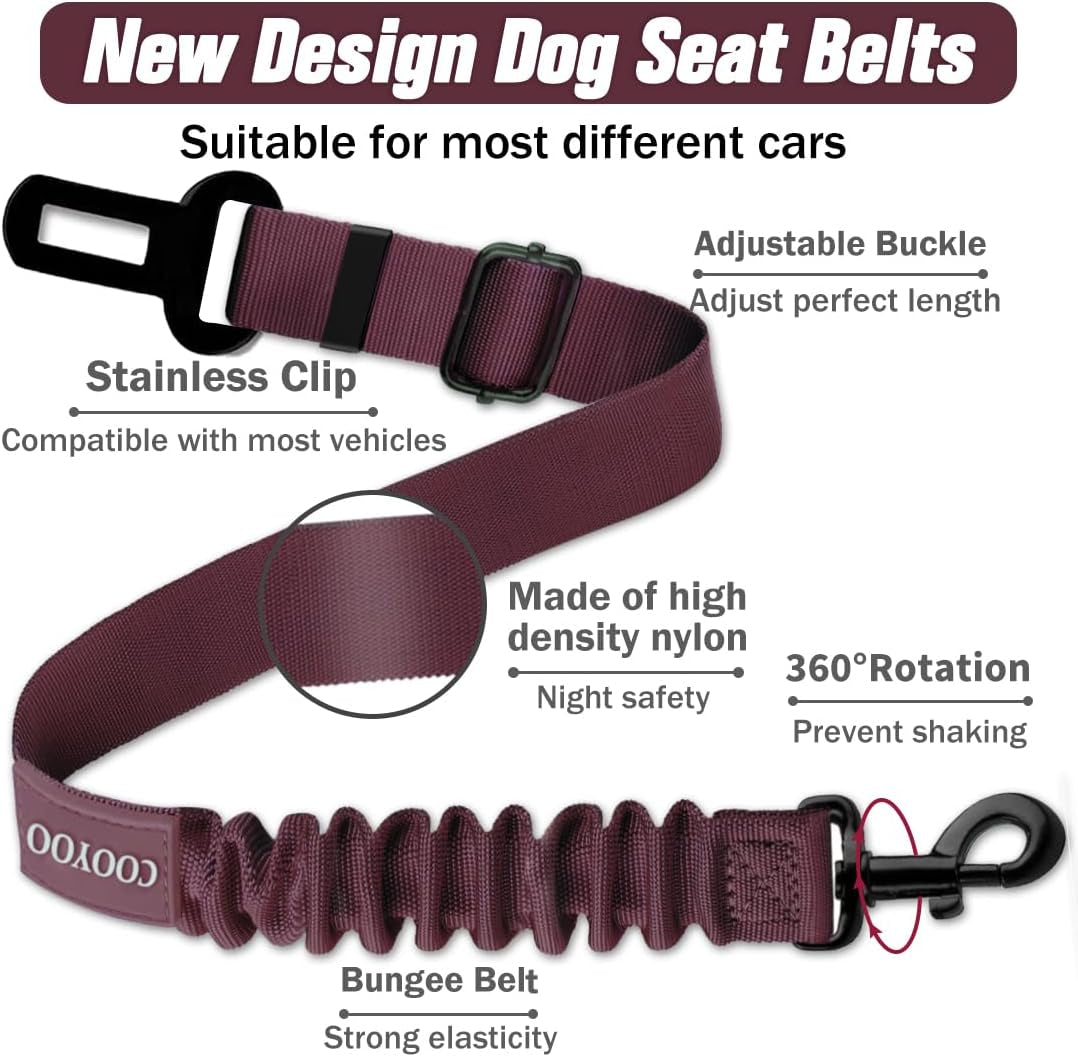 Dog Seat Belt,3 Piece Set Retractable Dog Car Adjustable Seatbelts for Vehicle Nylon Pet Safety Heavy Duty & Elastic & Durable Car Harness for Dogs